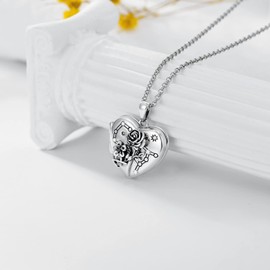 SOULMEET Birth Flowers Hawthorn Rose Gemini Locket Necklace That Holds Picture Sterling Silver Various Months May-June Constellation Photo Heart Locket Gift Lucky Horoscope (Locket only)
