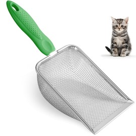 Apidgrowth Metal Cat Litter Scoop,Sturdy Litter Cleaner Corner Shovel,Stainless Steel Mesh Litter Shovel,Easy to Clean Reptile Terrarium Sand Waste(Green)