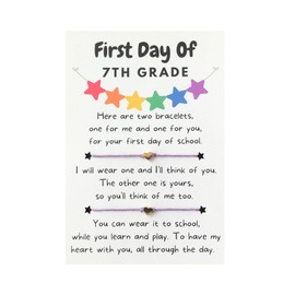 First Day of 7th Grade Star Banner, MOMMY and ME Bracelets, First Day Of School, Wish Bracelets Back to School Gift Matching Set Bracelet (Lavender Hemp Cord Bracelet with Gold Heart Bead)