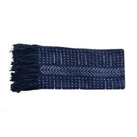 Trade Star Beautiful Indigo Mudcloth Throw Blanket Ethnic Block Print Blanket with Tassels Indian Hand Loomed Cotton Throw Blanket for Home Decor (Pattern 9)