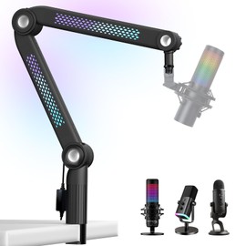YOUSHARES Microphone Stands Compatible with Blue Yeti，HyperX，FIFINE AM8，Shure Mic，Rode PodMic and Most Microphones，Mic Boom Arm with Sound-Activated Lighting & App Control