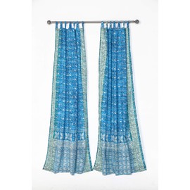 Light-Filtering Sari Colorful Curtains – Boho Curtains, Bed Canopy Panel, Wall Tapestry or Window Treatment For Bedroom or Living room + Tote bag (96"L x 42"W Set of 2, Turquoise Teal)