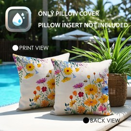 JANGYUHH Set of 2 Outdoor Cushion Weatherproof Cushion Covers 45 x 45 cm Modern Colour Flowers Decorative Cushion Summer Yellow Cushion Covers for Garden Sofa Couch Living Room Bedroom Double-Sided