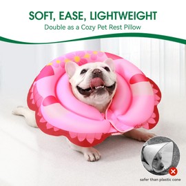 TOBYTO Inflatable Dog Cone Collar, Soft Dog Cone Pet Recovery Donut for Small Medium Large Dogs, Adjustable After Surgery Protective Cone Alternative No Block Vision, Pink XS