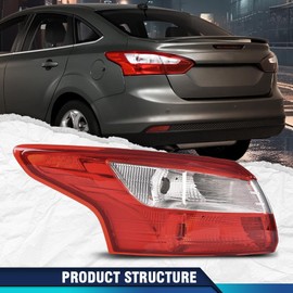 PIT66 Tail Light Left Driver Side Compatible with Ford Focus 4-Door Sedan 2012 2013 2014 Rear Tail Lamp Lights Assembly Luz Trasera