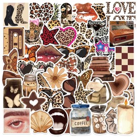 Aesthetic Water Bottle Stickers Pack, 50Pcs Leopard Print Aesthetic Trendy Stickers for Teens Adults Women, Cool Vinyl Stickers for Water Bottle Laptop Scrapbook Cup Luggage(Brown)