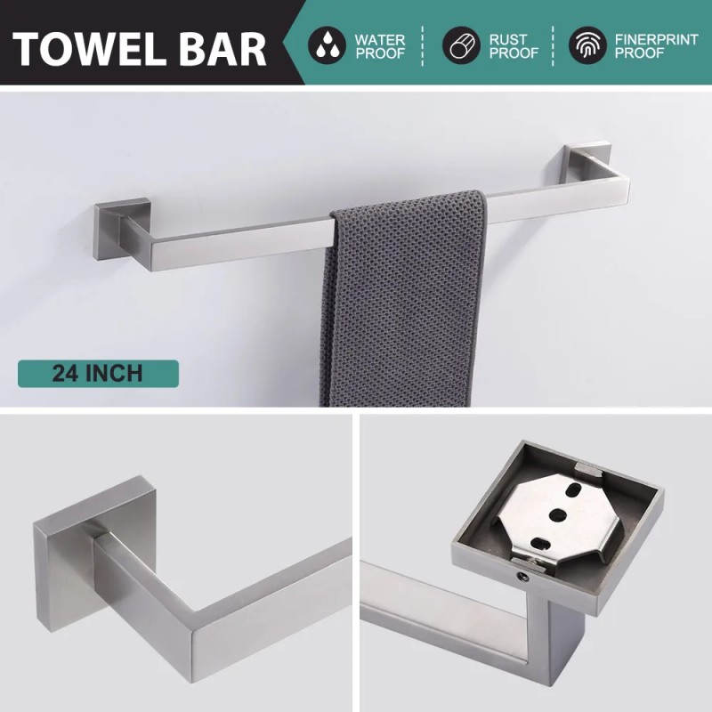 Brushed Nickel Bath Towel Rack,Hand Towel Holder,Hook,Toilet Paper Rack(4 Piece),SUS