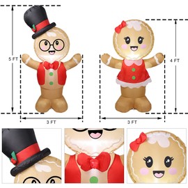 Joliyoou Christmas Inflatable Decoration, 5FT Set of 2 Blowup Welcome Gingerbread Man Couple, Adorable Xmas Inflatable Ginger Bread Man for Winter Holiday Garden Yard Lawn Outdoor Indoor Decor