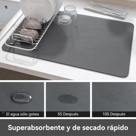 Tapete Para Secar Platos,Tapete De Secado Absorbente Para Encimera De Cocina,Respaldo De Goma Que Oculta Las Manchas Debajo Del Mantel Individual (Gris oscuro, 11.8'' X 15.7'')