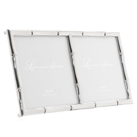 4x4 Double Silver Metal Picture Frame with Bamboo Design