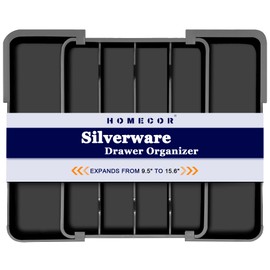 Homecor Silverware Organizer - Expandable Kitchen Drawer Organizer Utensil Holder, BPA Free Flatware and Cutlery Tray for Spoons Forks Knives, Plastic Kitchen Organizer and Storage