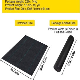 5.8oz Heavy-Duty Woven Weed Barrier Fabric (3FT x 300FT Roll) - Double Layer UV-Resistant Landscape Ground Cover for Gardening Beds, Yard Landscaping, Agricultural Matting & Commercial Use