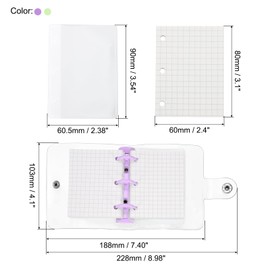 PATIKIL Clear 3 Ring Binder Cover, 2 Pack PVC Notebook Binder Mini Refillable Loose Leaf Folder Planner with 160 Sheets Paper, Green Purple