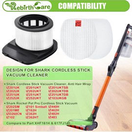 Rebirthcare filter replacement for shark rocket pro iz361h iz162h iz462h iz362h iz363ht iz440h iz441hbrn iz482h iz483h cordless stick vacuum, compare to part xhf161h & 617fj140