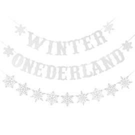 Silver Glitter Winter Onederland Banner and Snowflake Banner Garland, Winter Onederland 1st Birthday Banner Winter Wonderland 1st Birthday Banner for Winter Onederland 1st Birthday Party Decorations