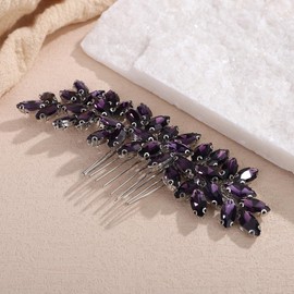Octwine Vintage Bridal Wedding Hair Comb Silver Blue Green Red Rhinestone Hair Comb Bridal Side Comb Crystal Hair Piece Wedding Party Prom Hair Accessories for Women (Purple)