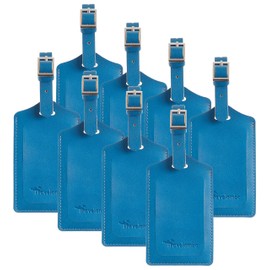Travelambo 8 Pack Luggage Tags Faux Leather for Suitcases Travel Bag Labels with Protection Cover ID (Blue)