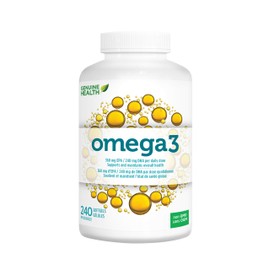 Genuine Health Omega3+ Daily, 240 softgels, 360mg EPA, 240mg DHA, Supports healthy heart and brain function, Wild-caught, Non-GMO