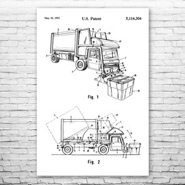 Garbage Truck Poster Print, Waste Management, Contractor Gifts, Sanitation Worker, Garbage Man Gifts, Truck Driver Gift Black & White (9 inch x 12 inch)