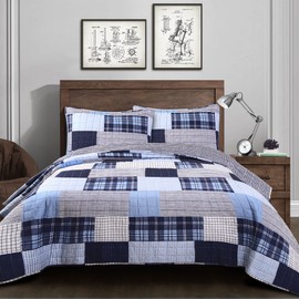 Lush Decor, Navy Greenville 3 Piece Quilt Set, Full/Queen