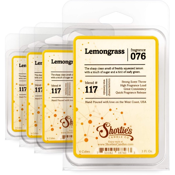 Shortie's Candle Company Lemongrass Wax Melts Bulk Pack - 4 Highly Scented Bars - Made with Natural Oils - Fresh & Clean Air Freshener Cubes Collection