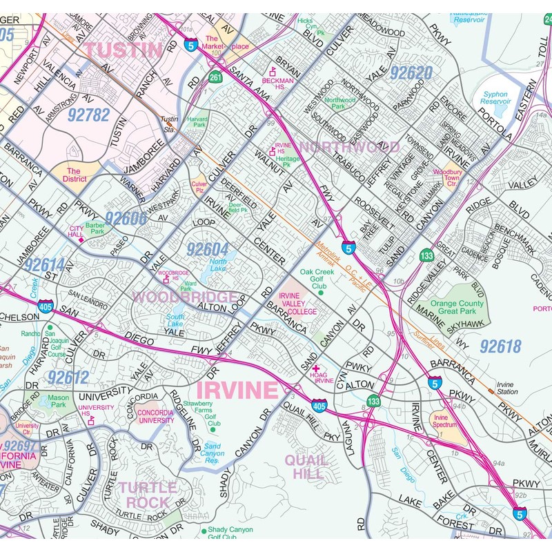 Metro Maps Los Angeles-Orange County-Riverside Detailed Region Wall Map (67"x44")