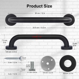 supregear Bathroom Grab Bar, 2 Pack 30 cm Non-Slip Bathroom Safety Grab Bar 201 Stainless Steel Oil Rubbed Black Hand Rail for Toilet Bathtub Kitchen Bedroom Shower, Concealed Screw Wall Mounted
