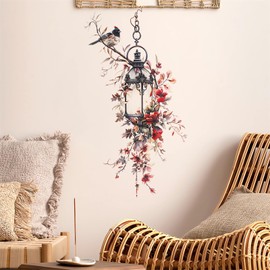 Vintage Street Lamp Red Flower Wall Stickers, sacinora Rose Peony Floral Art Wall Decals Removable Vinyl Peel and Stick for Living Room Bedroom Nursery Playroom Door Home Decorations