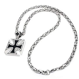 Schmuck-Checker Iron Cross with Byzantine Chain Made of 316L Stainless Steel Paw Cross Silver Black Biker Jewellery Necklace Men's Jewellery Men's Gift, Enamel