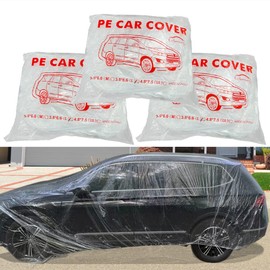 Disposable Car Cover 3 Pack Clear Plastic Car Cover Universal Rain Dust Garage Cover with Elastic Band Medium (12 ft x 22 ft)