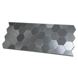 XUANINY Peel and Stick Metal Hexagon Tiles, Self Adhesive Decorative Waist Line Mosaic Tiles, Wall Panels for Kitchen Backsplash, Bathroom, Bedroom, Living Room (20 Stainless Steel)