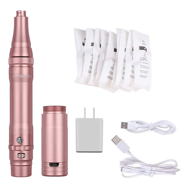 ALIWOD Permanent Makeup Pen Rotary Tattoo Pen Machine Includes 1 Battery 10PCS Needles - Brows Eyeliner Lip (Rose Gold) AP950R