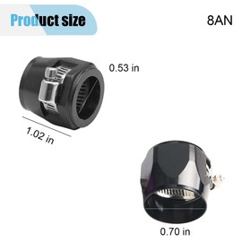 4PCS Car Hose Finisher Clamp, Aluminum Alloy Fuel Line Hose Clamp, Flexible Hose Pipe Clamp, Hose End Connector with Screw Band for Air and Water Hose Tube/Gas/Diesel/Oil/Fuel (Black, 8AN)