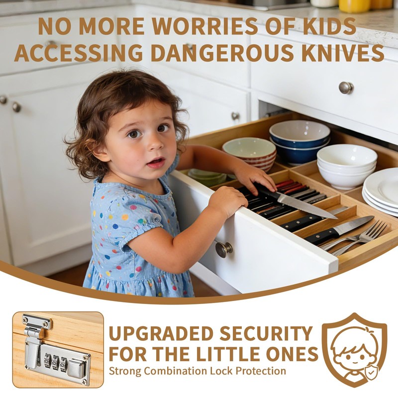 Amcortn Upgraded Knife Box, Knife Lock Box Kitchen Knife Storage
