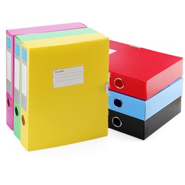 HAKZEON 6 Pack Assorted Colour A4 Box Files, 55mm Spine A4 File Folders with Fabric Hook and Loop Closure, Plastic File Holder Box for Office Home