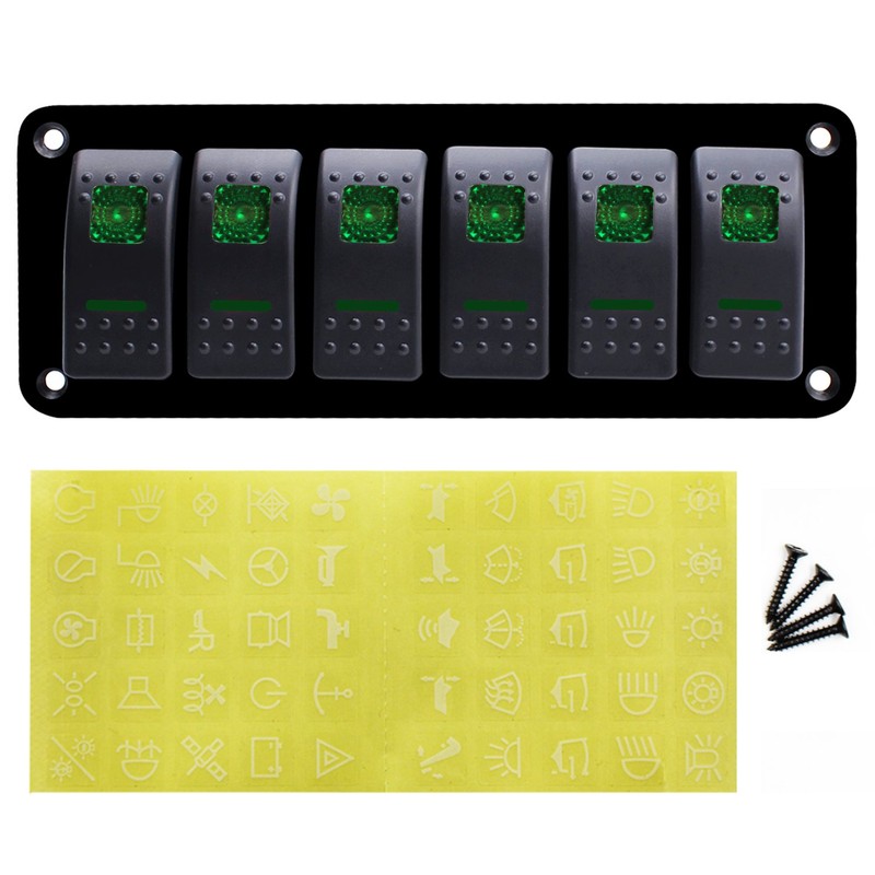 FXC Rocker Switch Aluminum Panel 6 Gang Toggle Switches Dash