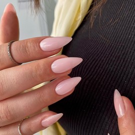 Dusty Pink Press on Nails Almond Shape Medium Almond Nails Press on Neutral Acrylic Nails Reusable Fake Nails for Women Girls Glue on Nails Medium Length Stiletto False Nails Soft Gel Artificial Nails