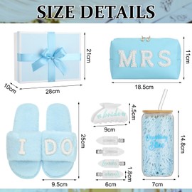 Meanplan 10 Pcs Something Blue Wedding Gift for Bride Bachelorette Party Blue White Bridal Hair Clip Claw Clip Slippers Bridal Cosmetic Bag Glass Cup Box for Wedding Gift
