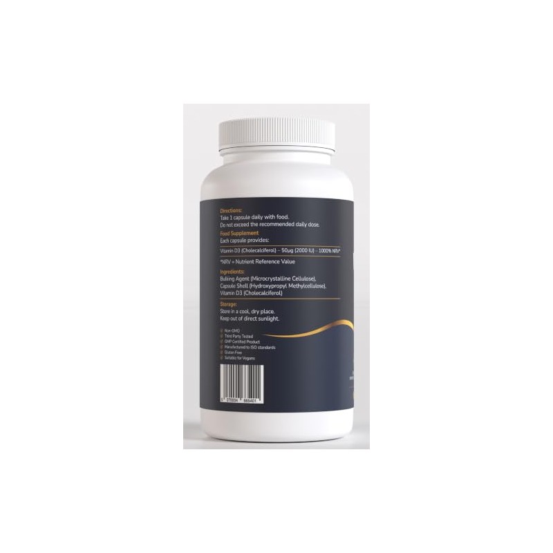 Vitamin D3 2000 IU 50µg, Vegan, 90 Capsules
