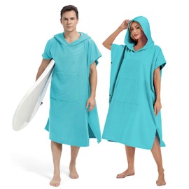 Abahub Surf Poncho Men & Women Towel Poncho Adult with Hood, Thick Quick Dry Changing Poncho Towel, Microfiber Wearable Cover Up for Surfing Beach Swim - Absorbent Changing Towel L (Teal)