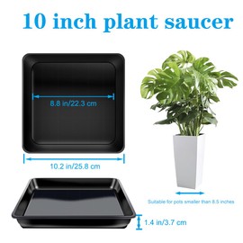 MoMoSun 6 Pack of 10 Inch Square Plant Saucer, 6 8 10 12 Inch, Black Plant Drip Trays Heavy Duty, Plastic Plant Water Dray Tray,Flower Plant Pot Saucer for Indoor and Outdoor Plants(10", Black)