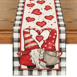 Artoid Mode Watercolor Hearts Gnomes Love Table Runner, Seasonal Anniversary Wedding HoliKitchen Dining Table Decoration for Indoor Outdoor Home Decor 13 x 60 Inch