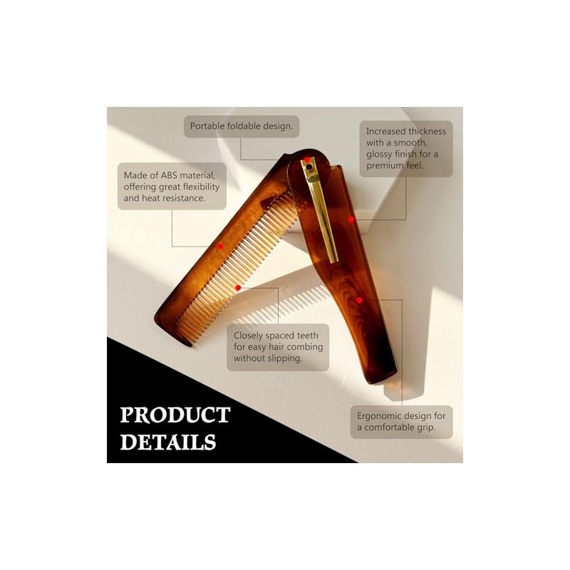 Men's Handmade Folding Pocket Comb, 6.69-Inch Amber Finish, Fine Tooth