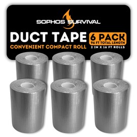 6-Pack [2 in x 16 ft Each, 96 feet Total] Compact Kit Size Mini Duct Tape for Outdoors, Emergency Preparedness, Gear Repair, Survival Kits, First Aid, Pocket Size, Small Roll