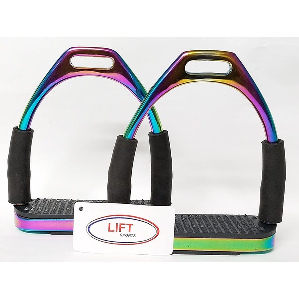 Lift Sports RAINBOW MULTI COLOR HORSE FLEXIBLE SAFETY STIRRUPS RIDING BENDY IRON STEEL (5 INCH)