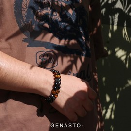 GENASTO Mens Beads Bracelet Tigers eye Black Obsidian Hematite 8mm Stone Beads Triple Protection Bracelet Healing Crystal Stone for Grounding and Meditation