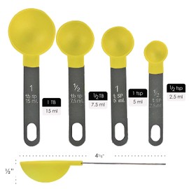 Reston Lloyd 4pc Measuring Spoons for Dry & Liquid Ingredients, Food Grade Plastic with Stainless Steel Handles, Lemon