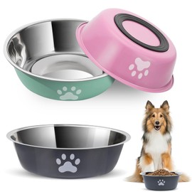 Dog Bowl Stainless Steel Set of 3 Dog Bowl Feeding Bowl Water Bowl Dog Bowl Feeding Bowl Set with Non-Slip Rubber for Small Dogs Cats (860 ml)