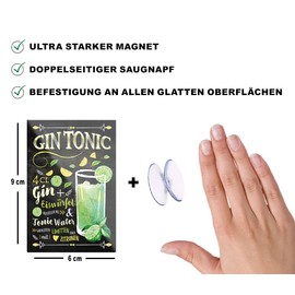 schilderkreis24 Cocktail Recipe Magnet Alcohol Spirits Decorative Fridge Magnet Humour Gift Idea Birthday Christmas 9 x 6 cm (Gin Tonic)