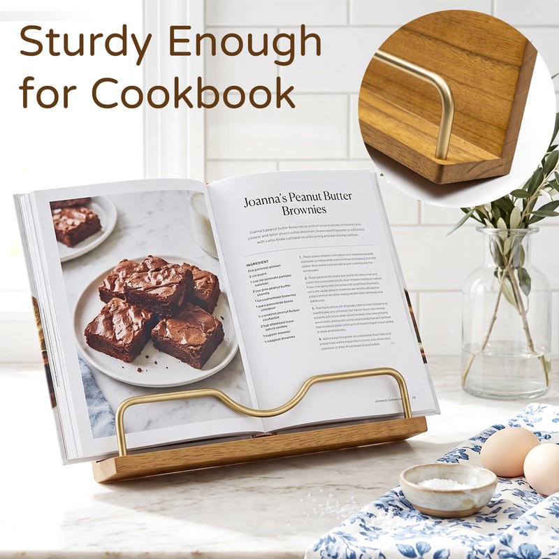 Cookbook Stand Holder for Kitchen Counter Decor - Wooden Recipe